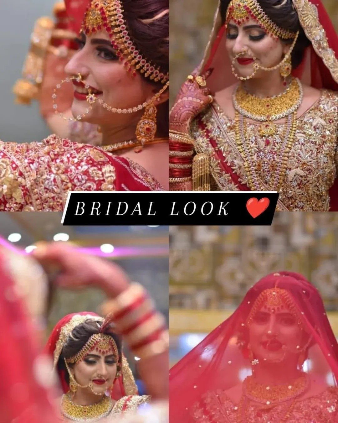 Traditional red bridal makeup and styling collage