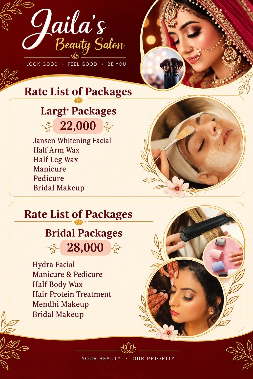 Beauty Packages services and price list